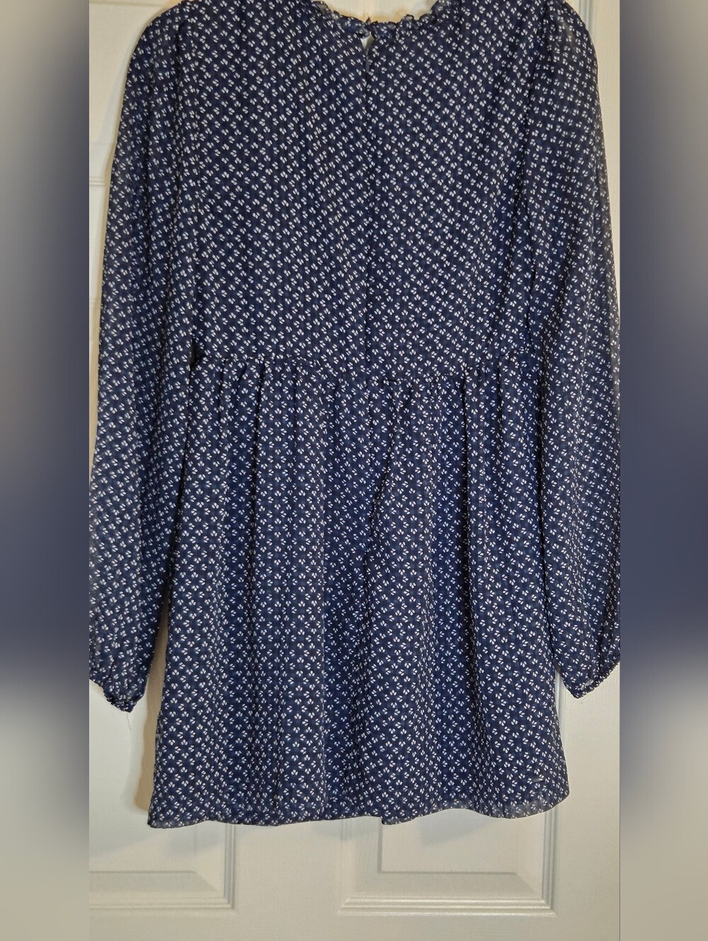 Free People Nouveau Butterfly Babydoll Mini Dress Navy Blue Long Sleeve Sz 0 - Picture 11 of 11